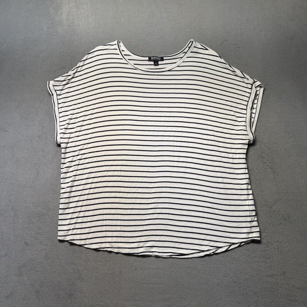 Buffalo David Bitton Womens XL Striped White Navy Dolman Short Sleeve Knit Top